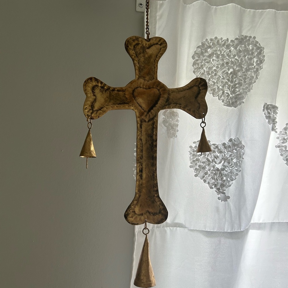Distressed Cross Metal Wind Chime